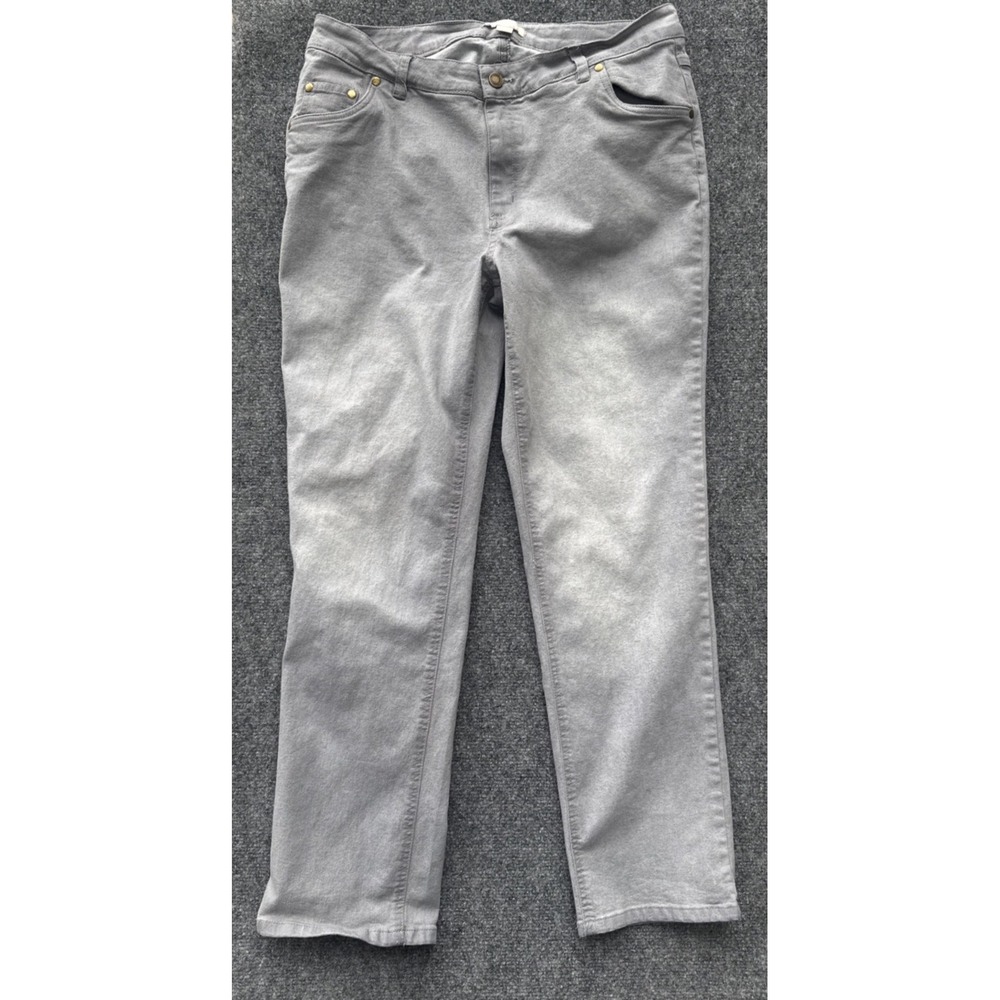 Woman Within Womens Grey Straight Leg Stretch Denim Jeans Plus Size 14W